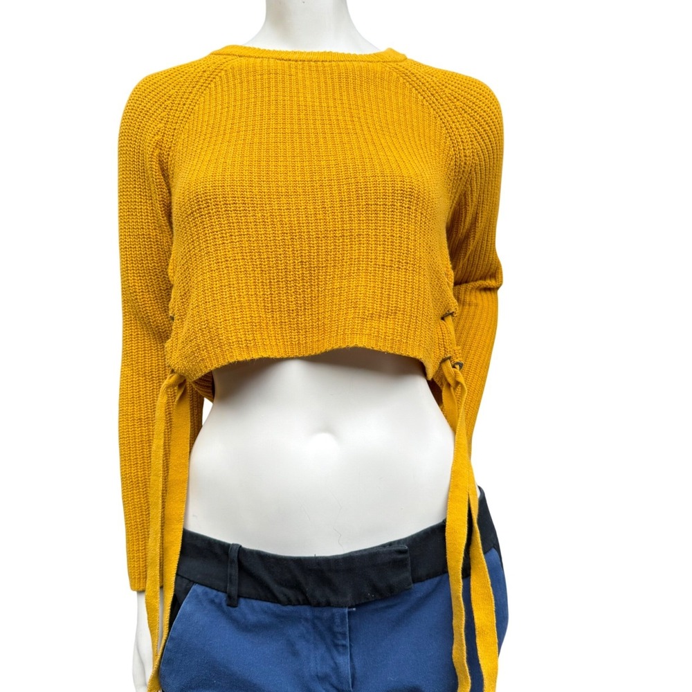 Moon & Madison Orange‎ Sweater Lace Up Side Shaker Knit Crop Top Grunge Retro S